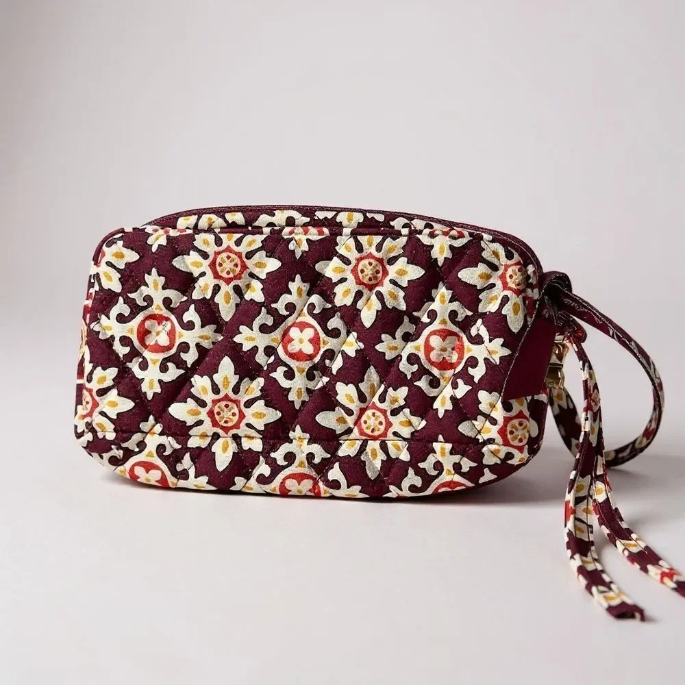 Vera Bradley Maroon and Cream Patterned Cosmetic Bag: Medallion